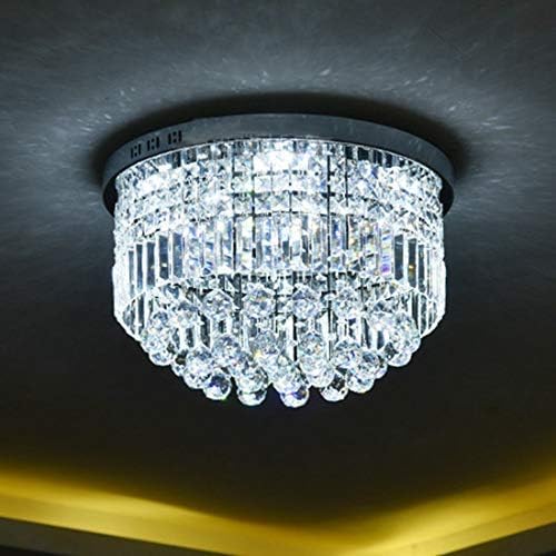 BESTIER Modern Clear Crystal Raindrop Chandelier Lighting Flush Mount LED Ceiling Light Fixture Lamp for Dining Room Bathroom Bedroom Livingroom E14 Bulbs Required H25cm X D50cm - Image 5