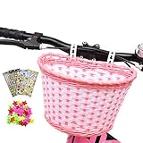 Girl’s Bike Basket, Front Handlebar Kid’s Bicycle Basket with 3 Pcs Alphabet Flower Animal Stickers, 36 Pcs Bike Wheel Spokes for Kids Chirlden Gift DIY Sets – Pink