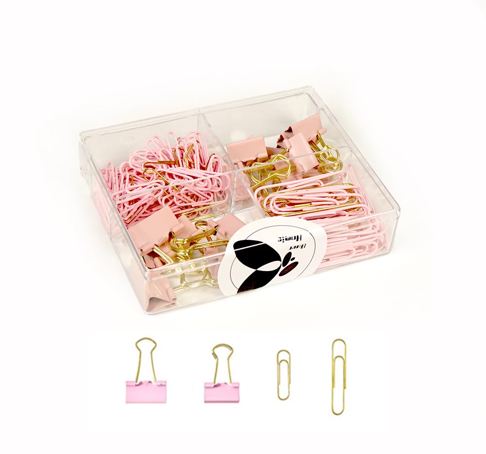 Buer Homie Office Desk Accessories for Women, Paper Clips Binder Home Office Stationery (Pink)
