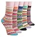 YOMORES Women Socks 5 Pack Vintage Style Cotton Knitting Wool Warm Winter Fall Crew Socks (C1) Stripe Multi One Size
