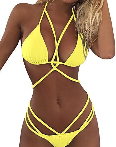 Hestenve Women Brazilian Thong Bikini Sets Criss Cross Tied Knot Push up 2Pcs Swimsuits
