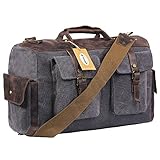 Weekender Overnight bag Canvas Genuine Leather Travel Duffel Bags for Men and Women