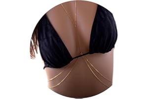 FESCIORY 14K Gold Plated Sexy Body Chains for Women, Layered Rhinestone Crossover Bikini Bra Body Jewelry, Summer Beach Crystal Belly Waist Chain