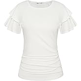 GRACE KARIN Women Tops Dressy Casual Ruffle Sleeve Blouses | Crew Neck Ruched Shirts, Business Work Outfits, 2026 Summer Fashion Clothing