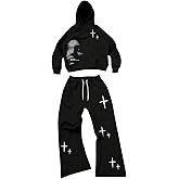 VIPWOLF Men's 2 Piece Sweat Suits Long Sleeve Y2K Graphic Hoodies and Flared Sweatpants Set