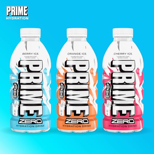 PRIME ZERO VARIETY BERRY ICE, CHERRY ICE, & ORANGE ICE SUGAR FREE SPORTS DRINKS, ELECTROLYTE ENHANCED TO REPLENISH FLUIDS, B VITAMINS, ANTIOXIDANTS, LOW CALORIE, NATURAL FLAVORS, 12 FL OZ, 15 PACK