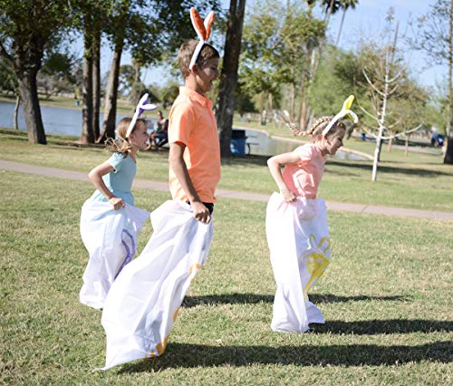 6 Potato Sack Race Jumping Bags 40 x 24 with Bunny Ears Headbands for All Ages Kids Easter Theme Party Favor, Easter Eggs Hunt Game Activities, Party Supplies, Party Games, Great Family Games.