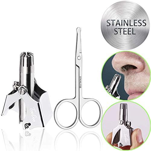 TooCoo Manual Nose and Ear Hair Trimmer, No Batteries Needed, Washable and Portable Stainless Steel Nose Hair Remover, Come with a Stainless Steel Safety Hair Scissors