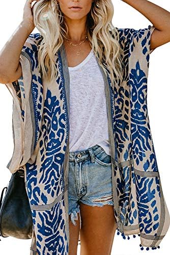 Women's Beach Swimwear Cover Up Kimono Loose Tops Floral Blouse Cardigan