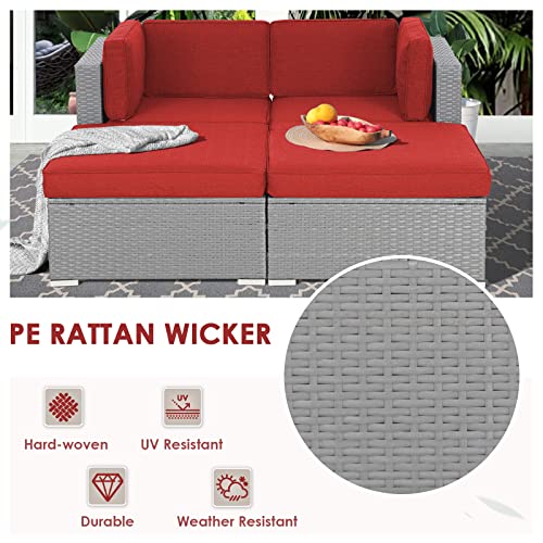 Patiomore Patio Rattan Daybed, 4Piece Outdoor Sectional Sofa Set, AllWeather Grey Wicker