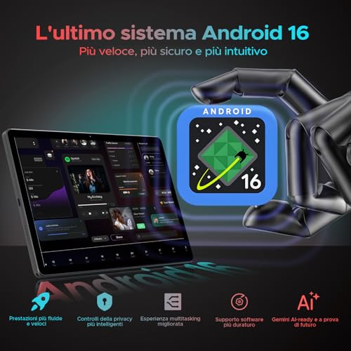 U11 PRO Android 16 Tablet 11 Pollici, 30GB+256GB/2TB Tablet con Tastiera, 8580mAh, T7200 Octa Core, Gemini AI Tablets con Pennae & Mouse & Case, 90Hz 1080P, 13MP+5MP, Widevine L1/WIFI 5 /Face ID/OTG