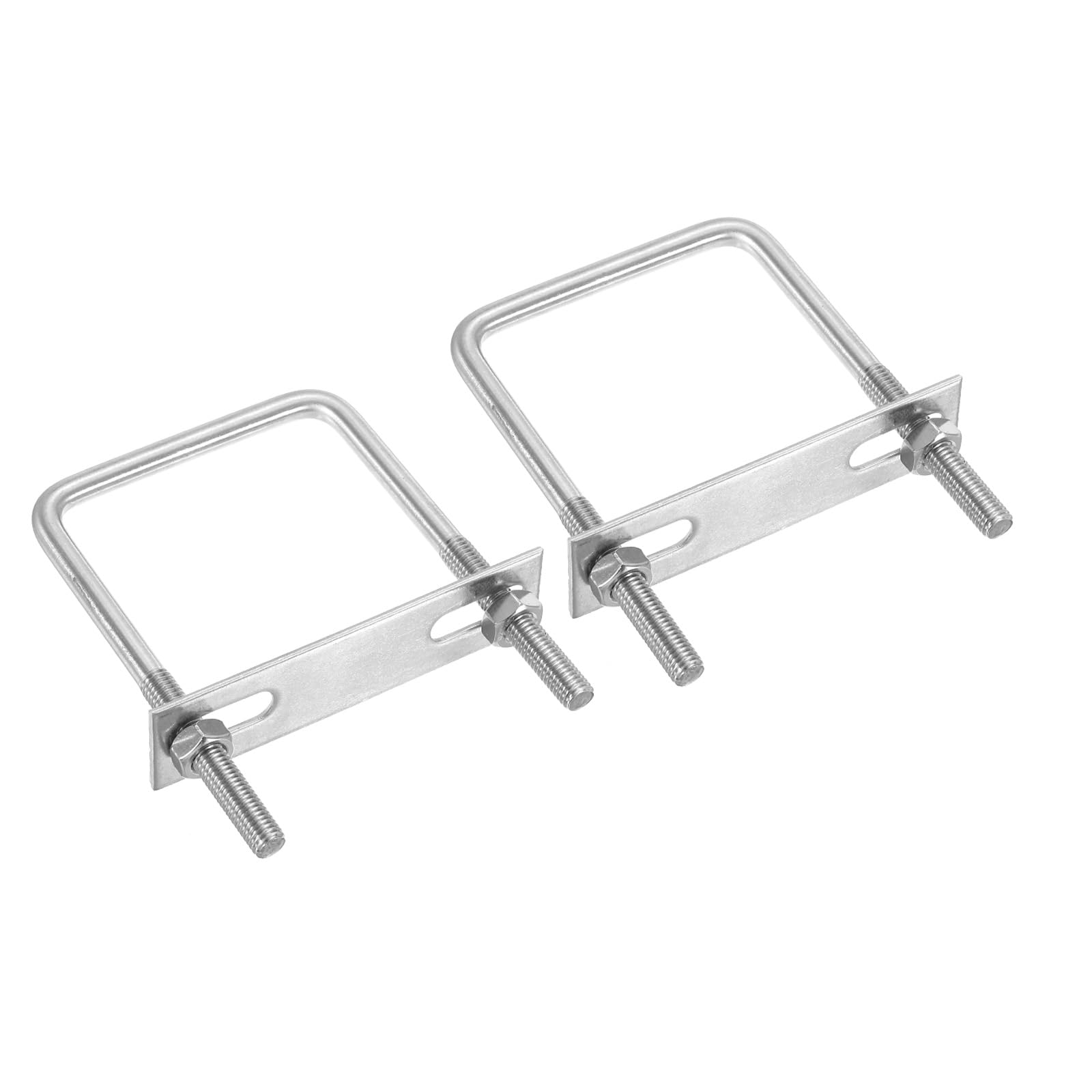 PATIKIL M8x70x100mm Square U-Bolts Kit, 2Set 304 Stainless Steel Square U Shaped Bolts Replacement Parts with Frame Plates and Nuts for Ski Board Sailboat Trailer