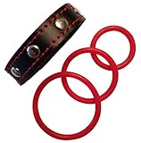 Ultimate54 Adjustable Leather Cock Ring 8.5 inch 3 snaps & 3 Red Silicone Male Erection Enhancement Rings