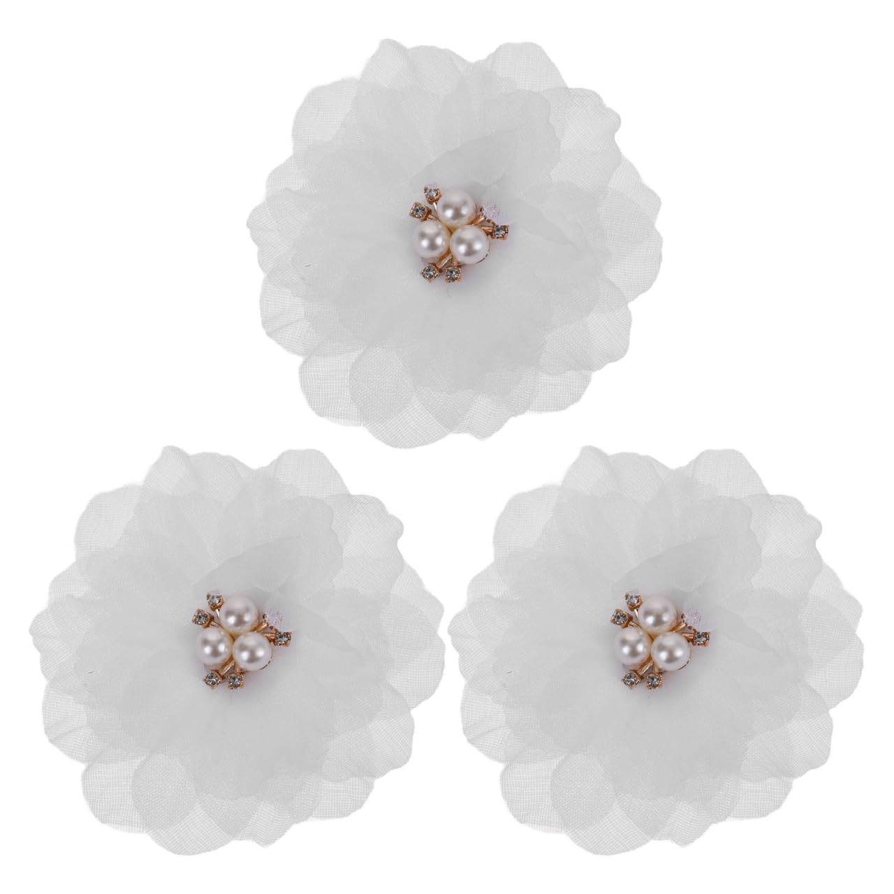minkissy 3Pcs White Flower Hair Clips Chiffon Floral Hairpin Set for Women Girls Wedding Party Accessories 3.5 Inch