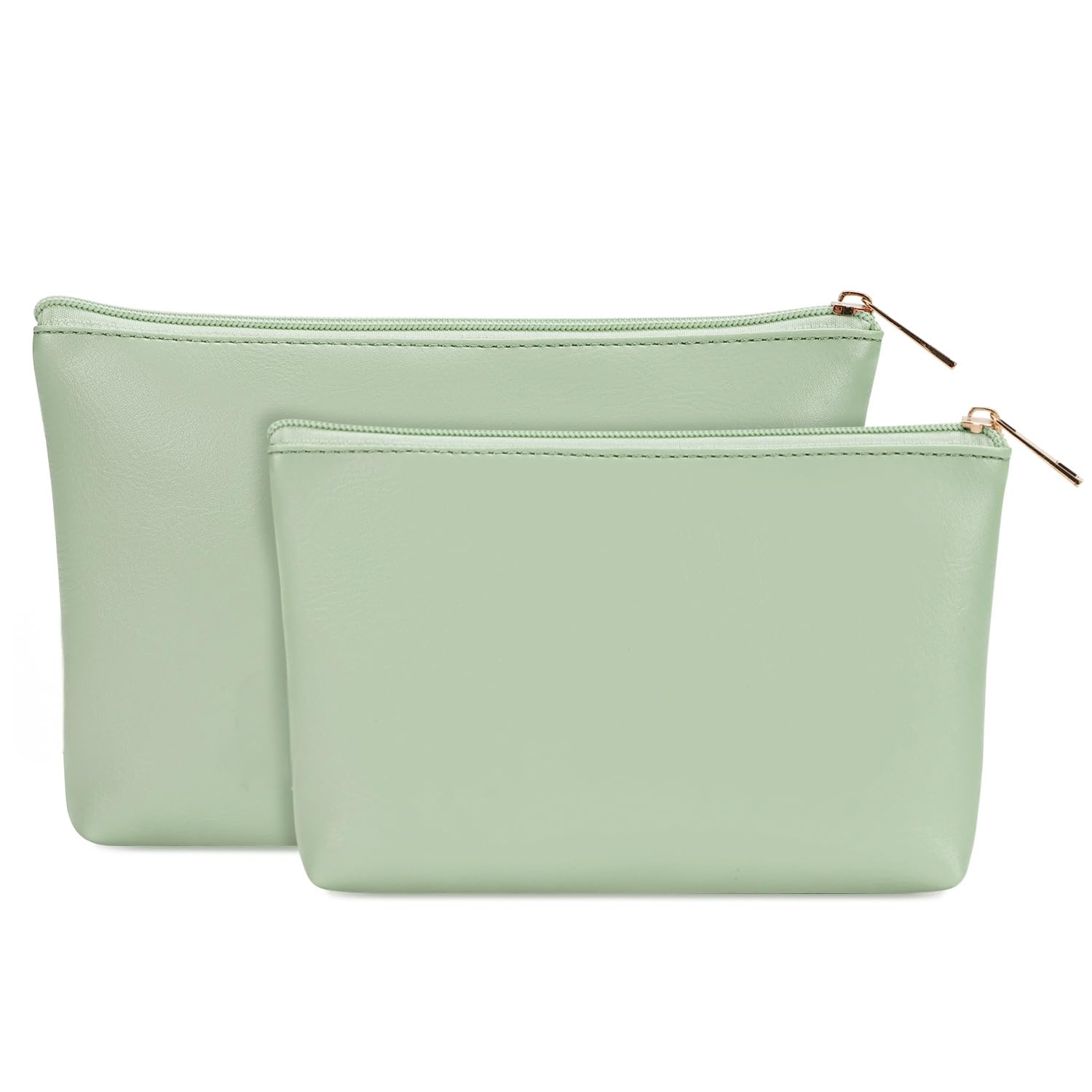 Small Makeup Bag for Handbag 2 Pack Small Cosmetic Bag for Purse 2Pcs Make Up Pouch Vegan Leather Portable Make Up Bags for Women with Zipper, Green (Patent Pending)