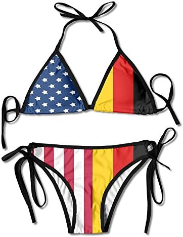 Fashion Sexy Womens German American Flag Printing Bikini Set Adjustable Bathing Suits