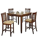 5-piece Counter Height Dining Set Red Brown and Tan