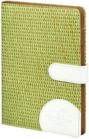 Hardcover Notebook with Pen Loop - Gumindaris A5 Spiral Bound Traveler Notebook with Pockets, Antique Cover Woven with Straw, Premium Thick Paper - 88 Sheets (Green+White)