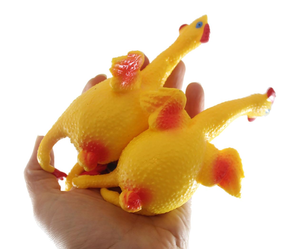 2 Large 7" Egg Laying Stretchy Rubber Chicken That