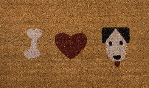 I Love My Dog Welcome Mat, Coir Fiber with anti-slip PVC backing, 17.75"x 29.75"