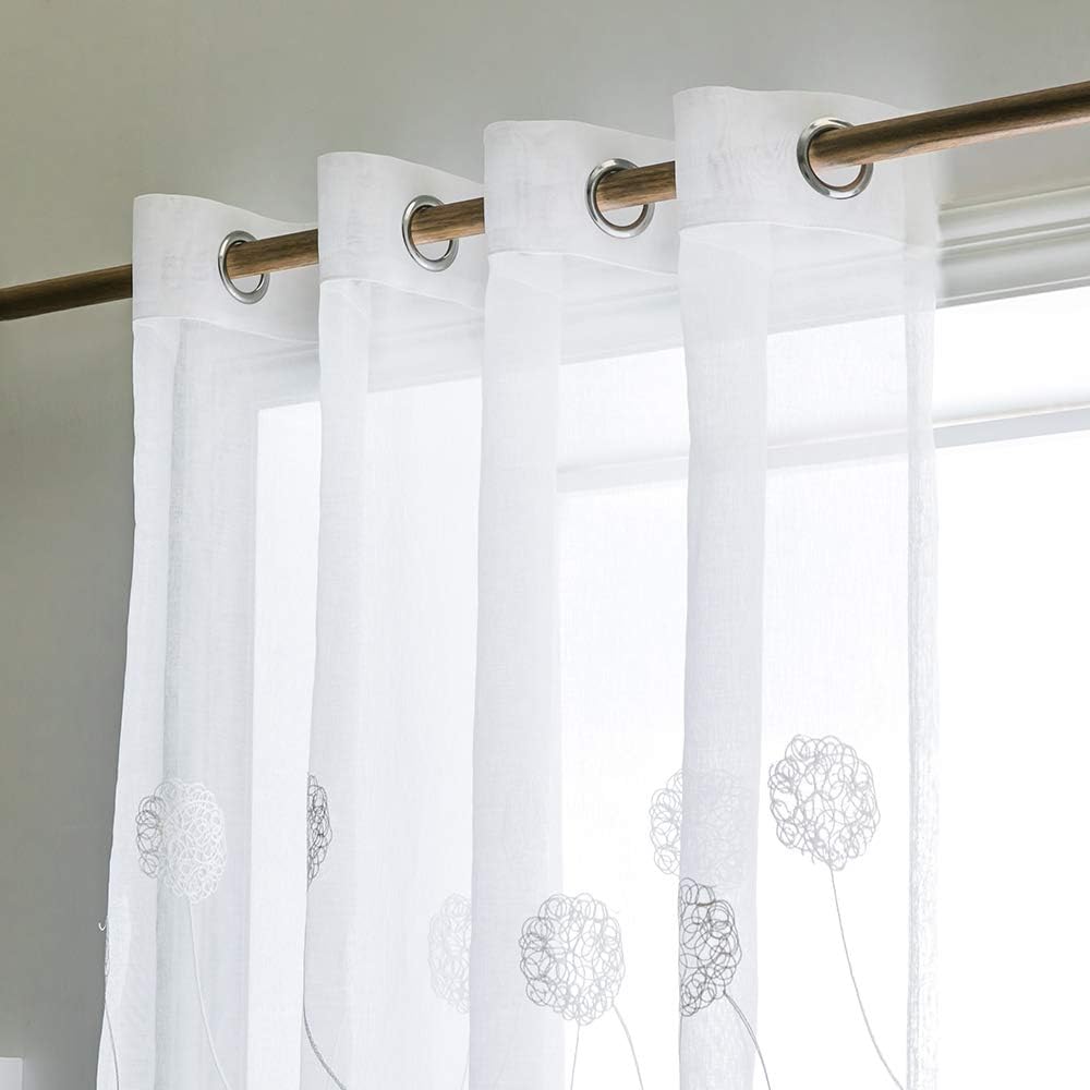 MIULEE Embroidery Sheer Curtains Decoration Flora Design Grommet Window Curtain Semi Voile Drapes with Eyelets Window Treatments for Living Room Bedroom 2 Panels 55" W x 88" L White - Image 5