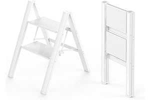 WOA WOA 2 Step Ladder, Foldable Step Stool, Aluminum Lightweight Ladder for Home Kitchen Closet, Anti-Slip Pedals, Ease of Folding, Portable, 300lbs Capacity - White