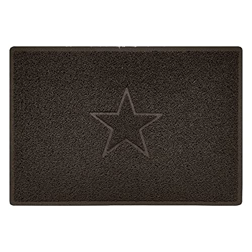 Nicoman Star Shape Embossed Entrance Door Mat Non Slip Dirt Trapper PVC Spaghetti Mat with Rubber Base, Jet Washable Quick Drying Doormat Drainage Outdoor Use Only - (Large, Brown, 90 x 60cm)