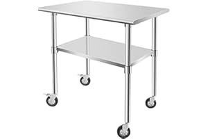 AHLOKI Stainless Steel Work & Prep Table with Caster Wheels and Under Shelf for Restaurant, Home, Hotel,36''x24''