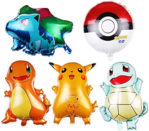 Bsstr 5Pcs Pikachu Balloons Party Supplies 23" Foil Balloons for Kids Baby Shower Birthday Party Decorations