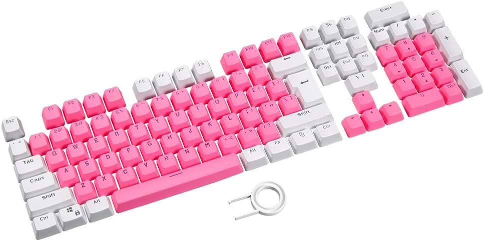 Bossi 104 PBT Keycaps Set | MX Switches Backlit Keycaps and Keycaps Puller（White + Pink）