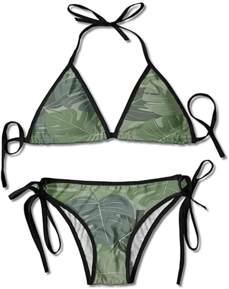 Top de Camuflaje de Cintura Alta de Hojas de Palma Top de Traje de baño