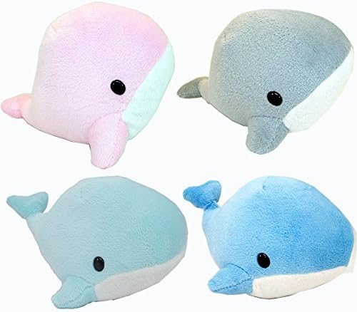 (Lot of 4) Pink Blue Gray Light Blue Whale Soft Plush with Suction Cup Cute Stuffed Toy