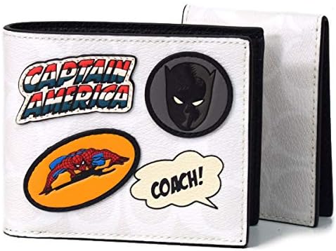 Amazon Coach コーチ メンズ コーティングキャンバス スムースレザー シグネチャー マーベル コラボ ブラックパンサー スパイダーマン パッチ カードケース付き ウォレット 二つ折り財布 チャークマルチ Coach1847 財布