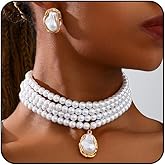 ONBRIG Chunky Pearl Necklaces for Women Gold Pearl Choker Necklace and Earrings Set Pearls Set Jewelry for Women