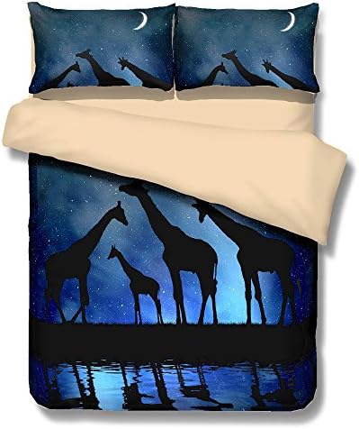 BOMCOM 3D Digital Printing Custom-made Quiet and Peaceful Dusk Magic Train, Giraffe on the Bank, 3-Piece Duvet Cover Sets All Sizes 100% Microfiber a Variety of Designs (Twin, Giraffe Bank)