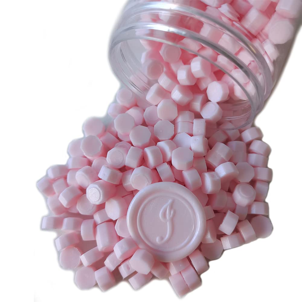 400 Pieces Sealing Wax Beads for Wax Seal Stamp, PORXFLY Pink Waxs Seal Beads Great for Wedding Invitations, Wine Packages,Cards Envelopes, Gift Wrapping (Light Powder)