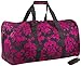 World Traveler Black and Fuchsia Floral Damask Gym Duffle Bag 21-inch
