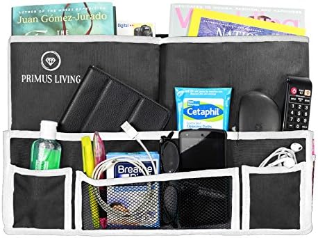 Primus Living Hanging Bedside Caddy Organizer (19 x 11 x 3 Inches) - Strong Velcro, Durable Stitching, 10 Pockets, Teal Pink Black …