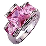 Yazilind 9mm*11mm Emerald Cut Pink Cubic Zirconia Alloy Size 8 Ring