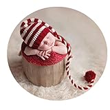 Coberllus Newborn Baby Photo Props Outfits Crochet Christmas Long Tail Hat for Girls Photography Shoot