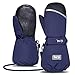 MCTi Kids Mittens Waterproof Winter Ski Warm Sherpa Lined Long Cuff with String Blue XS