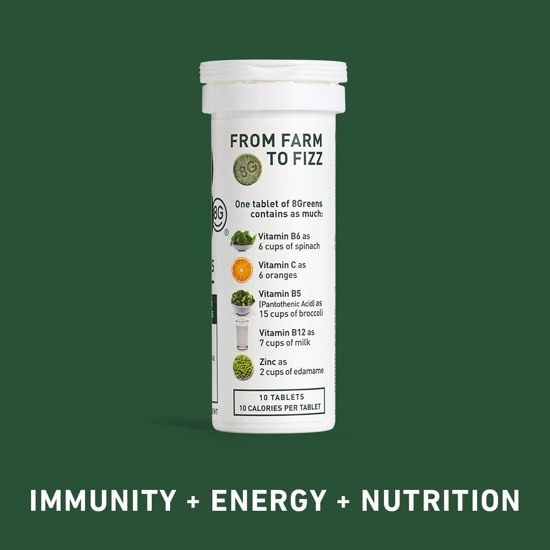 8Greens Immunity and Energy Effervescent Tablets - Packed with 8 Powerful Super Greens (Lemon-Lime 1 Tube/10 Tablets): Health & Personal Care