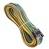 SUZCO 25 Foot 4 Wire 4-Flat Trailer Light Wiring Harness Extension Kit, 4-Way Plug 4 Pin Male & Female Extension Connector & Wishbone-Style with 18 Gauge White Ground Wire with SAE J1128