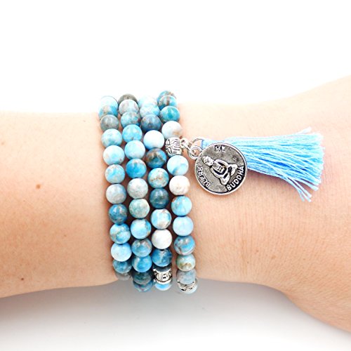 Mala Beads Bracelet, Buddhist Mala Prayer Beads, Buddha Bless Me Statement Necklace (Apatite) - Thumbnail 4