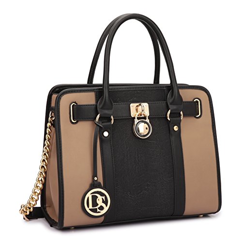 Dasein fashion women s faux leather quilted padlock sat…