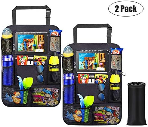 Car Backseat Organizer 2 Pack 11 Storage Pockets Kick Mats with Touch Screen Tablet Holder with Garbage Bag Car Seat Back Protector Travel Accessories for Kids and Toddlers