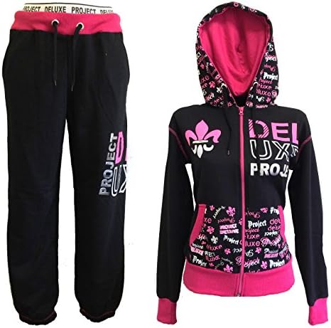 WOMENS LADIES GIRLS HOODED FLEECE JOGGING FULL TRACKSUIT TOP BOTTOM SIZE 8-24