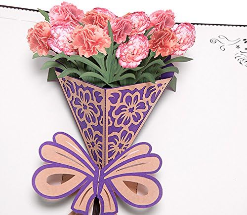 Carnations Pop up Cards for Mother's Day Gifts, Fantastic Flower Handmade Gift Mother's Day Card Greeting Cards - Thanks Giving Card for Mom - Perfect for Mailing