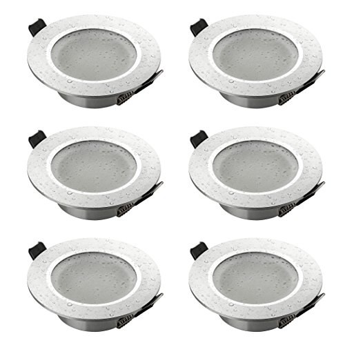SEBSON 6X Downlights for Ceiling - Bathroom IP44, Recessed, Mounting Hole ø70mm, Frame Aluminium Brushed Silver - LED Spot Lights Ceiling with GU10 Lamp Holder