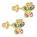 18k Gold Plated Multi Color Crystal Butterfly Kids Baby Screw Back Earrings